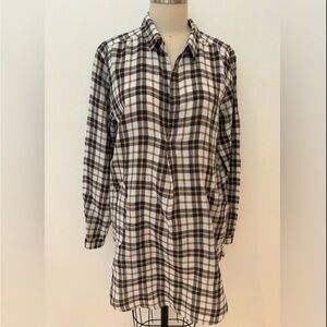 CP Shades Teton Tunic NWOT Classic Black Tan Plaid Linen L/S Patch Pockets M